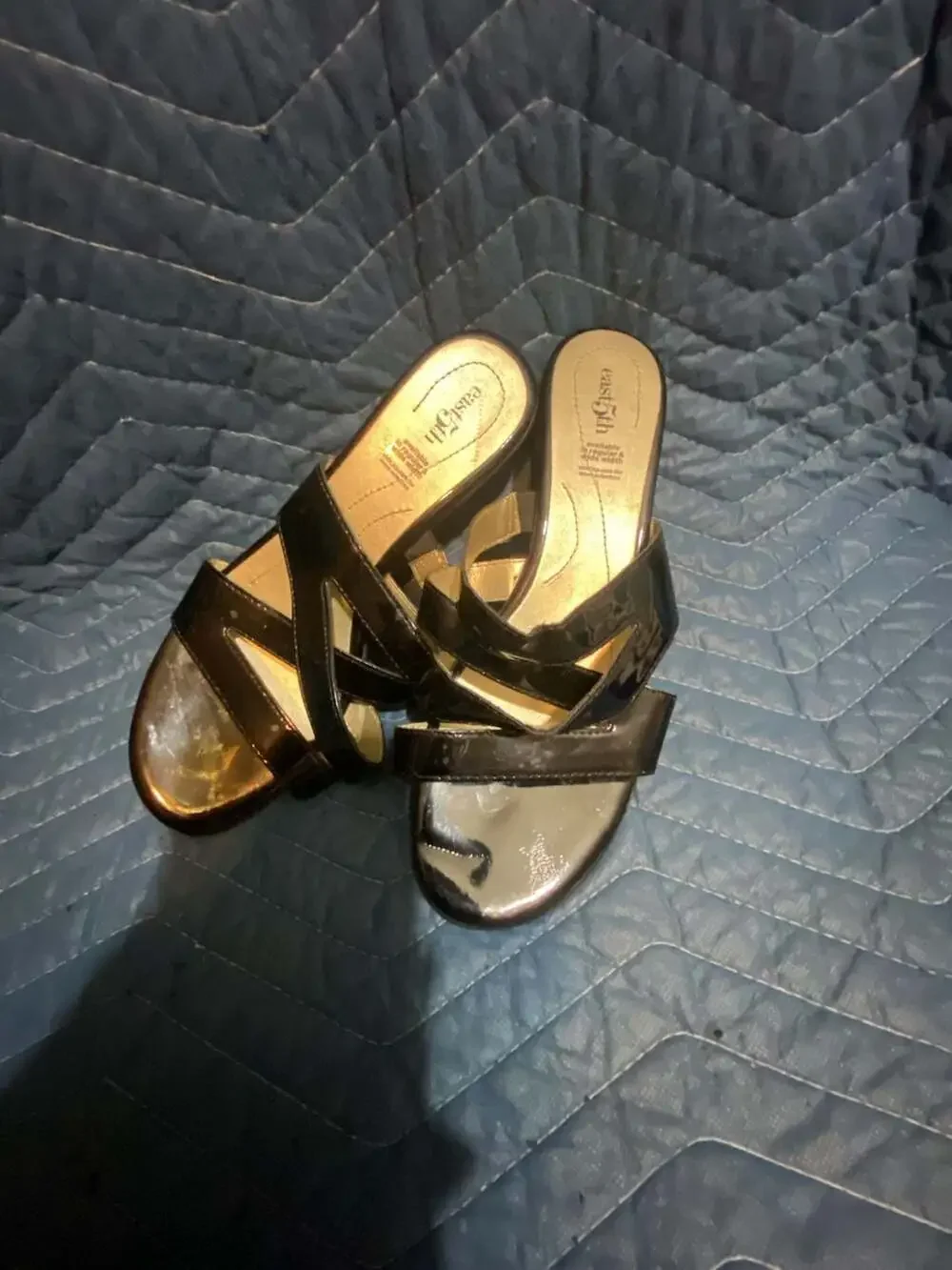 East 5th Black Patent Leather Heeled Slide Sandals
